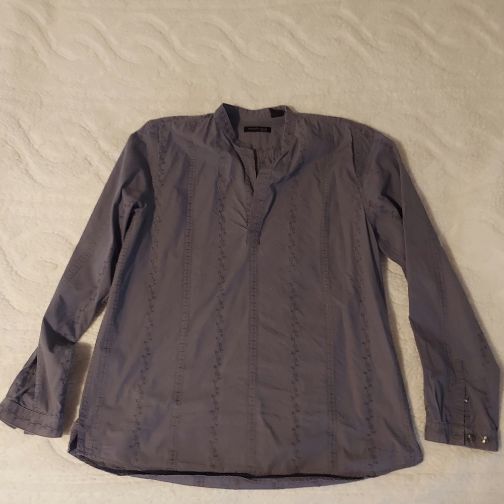 Kenneth Cole Gray Embroidered Top